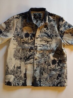 Rebel Vengeance Tapestry Skull Button Up